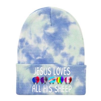 Jesus Loves All His Sheeps Lgbtq Christian Proud Ally Tie Dye 12in Knit Beanie