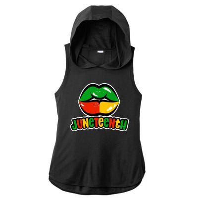 Juneteenth Lips Black History Month Ladies PosiCharge Tri-Blend Wicking Draft Hoodie Tank