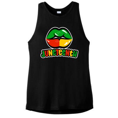 Juneteenth Lips Black History Month Ladies PosiCharge Tri-Blend Wicking Tank