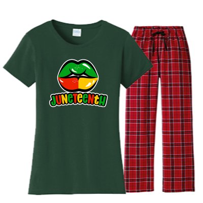 Juneteenth Lips Black History Month Women's Flannel Pajama Set