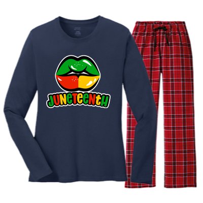 Juneteenth Lips Black History Month Women's Long Sleeve Flannel Pajama Set 