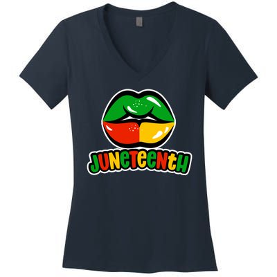 Juneteenth Lips Black History Month Women's V-Neck T-Shirt