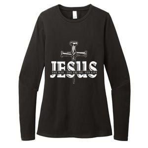 Jesus Lovers Christian Faith Religion Nail Cross Womens CVC Long Sleeve Shirt