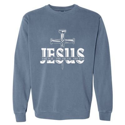 Jesus Lovers Christian Faith Religion Nail Cross Garment-Dyed Sweatshirt