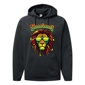 Juneteenth Lion Celebrate Black Freedom 1865 History Month Performance Fleece Hoodie