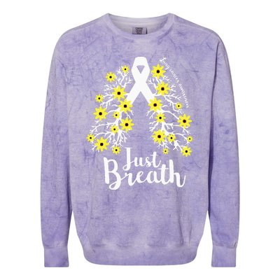 JustBreathe Lung Cancer Awareness Support Ribbon Costume Colorblast Crewneck Sweatshirt