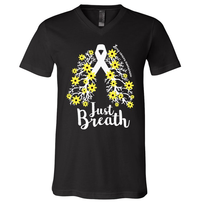 JustBreathe Lung Cancer Awareness Support Ribbon Costume V-Neck T-Shirt