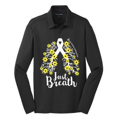 JustBreathe Lung Cancer Awareness Support Ribbon Costume Silk Touch Performance Long Sleeve Polo