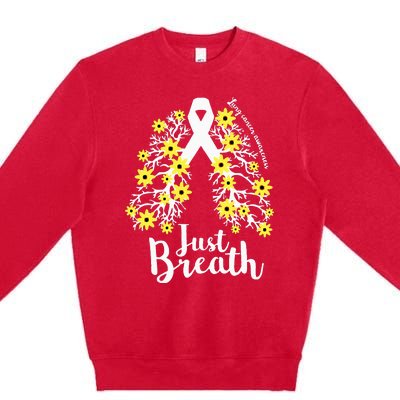 JustBreathe Lung Cancer Awareness Support Ribbon Costume Premium Crewneck Sweatshirt