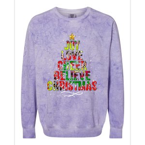 Joy Love Cheer Believe Christmas Tie Dye Xmas Tree Pajamas Gift Colorblast Crewneck Sweatshirt