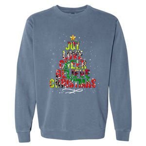 Joy Love Cheer Believe Christmas Tie Dye Xmas Tree Pajamas Gift Garment-Dyed Sweatshirt