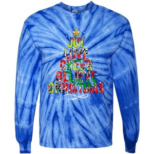 Joy Love Cheer Believe Christmas Tie Dye Xmas Tree Pajamas Gift Tie-Dye Long Sleeve Shirt