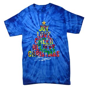 Joy Love Cheer Believe Christmas Tie Dye Xmas Tree Pajamas Gift Tie-Dye T-Shirt