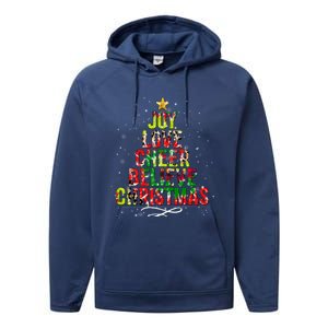 Joy Love Cheer Believe Christmas Tie Dye Xmas Tree Pajamas Gift Performance Fleece Hoodie