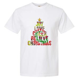 Joy Love Cheer Believe Christmas Tie Dye Xmas Tree Pajamas Gift Garment-Dyed Heavyweight T-Shirt