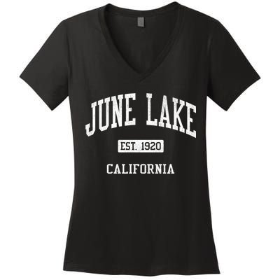 June Lake California Ca Js04 Vintage Athletic Sports Women's V-Neck T-Shirt