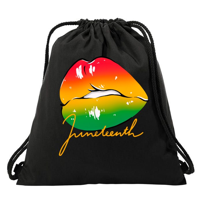 Juneteenth Lips Celebration Drawstring Bag