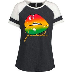 Juneteenth Lips Celebration Enza Ladies Jersey Colorblock Tee