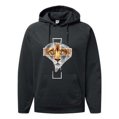 Judah Lion Cross Jesus Christ Religious Faith In God Performance Fleece Hoodie