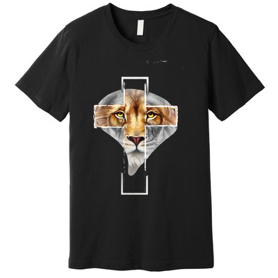 Judah Lion Cross Jesus Christ Religious Faith In God Premium T-Shirt