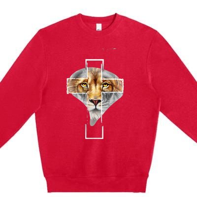 Judah Lion Cross Jesus Christ Religious Faith In God Premium Crewneck Sweatshirt