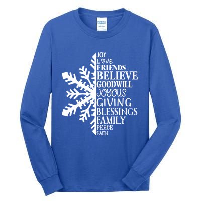 Joy Love Friends Blessings Family Peace Winter Snowflake Meaningful Gift Tall Long Sleeve T-Shirt