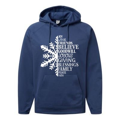 Joy Love Friends Blessings Family Peace Winter Snowflake Meaningful Gift Performance Fleece Hoodie