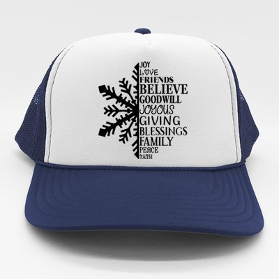 Joy Love Friends Blessings Family Peace Winter Snowflake Meaningful Gift Trucker Hat