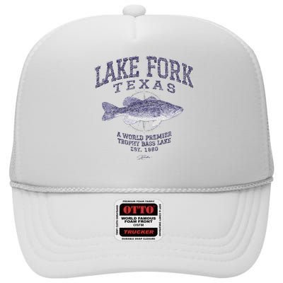 JCombs Lake Fork TX With Largemouth Bass High Crown Mesh Back Trucker Hat