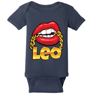 Juicy Lips Gold Chain Leo Zodiac Sign Baby Bodysuit