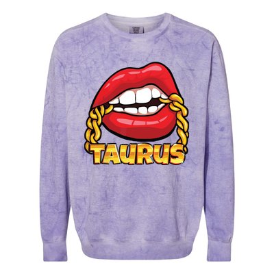 Juicy Lips Gold Chain Taurus Zodiac Sign Colorblast Crewneck Sweatshirt