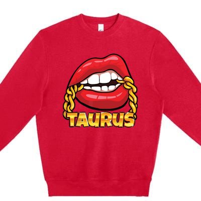 Juicy Lips Gold Chain Taurus Zodiac Sign Premium Crewneck Sweatshirt