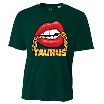 Juicy Lips Gold Chain Taurus Zodiac Sign Cooling Performance Crew T-Shirt