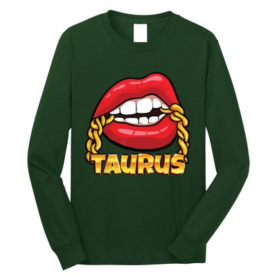 Juicy Lips Gold Chain Taurus Zodiac Sign Long Sleeve Shirt