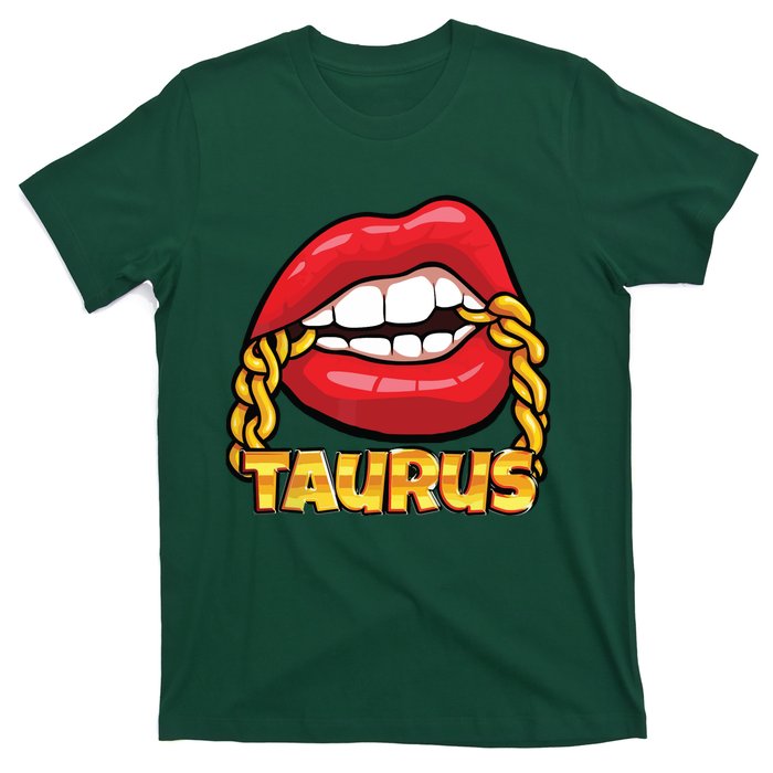 Juicy Lips Gold Chain Taurus Zodiac Sign T-Shirt