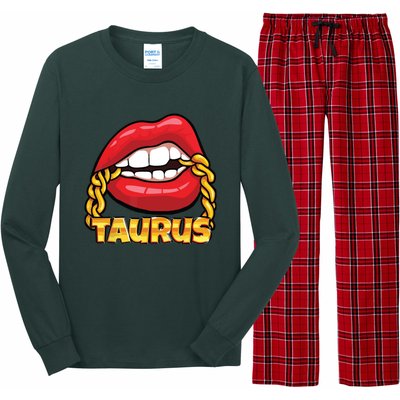 Juicy Lips Gold Chain Taurus Zodiac Sign Long Sleeve Pajama Set