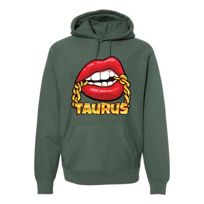 Juicy Lips Gold Chain Taurus Zodiac Sign Premium Hoodie