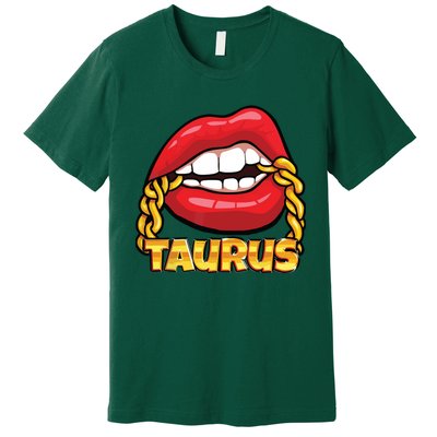 Juicy Lips Gold Chain Taurus Zodiac Sign Premium T-Shirt