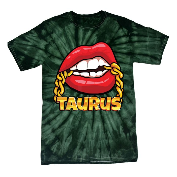 Juicy Lips Gold Chain Taurus Zodiac Sign Tie-Dye T-Shirt