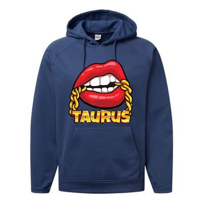 Juicy Lips Gold Chain Taurus Zodiac Sign Performance Fleece Hoodie