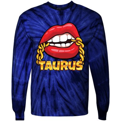 Juicy Lips Gold Chain Taurus Zodiac Sign Tie-Dye Long Sleeve Shirt