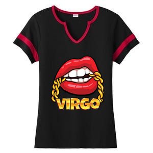 Juicy Lips Gold Chain Virgo Zodiac Sign Ladies Halftime Notch Neck Tee