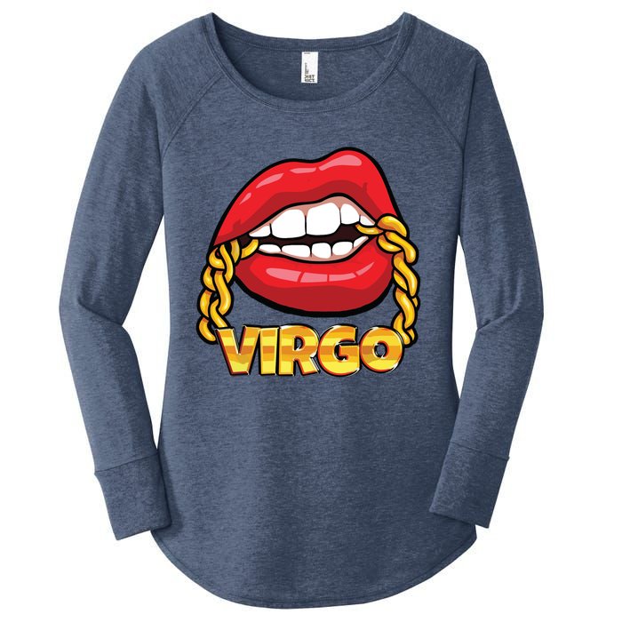 Juicy Lips Gold Chain Virgo Zodiac Sign Women's Perfect Tri Tunic Long Sleeve Shirt