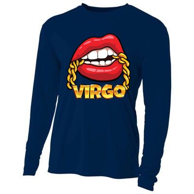 Juicy Lips Gold Chain Virgo Zodiac Sign Cooling Performance Long Sleeve Crew