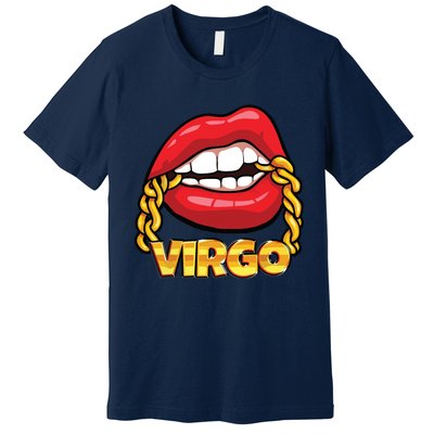 Juicy Lips Gold Chain Virgo Zodiac Sign Premium T-Shirt