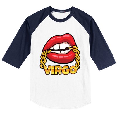 Juicy Lips Gold Chain Virgo Zodiac Sign Baseball Sleeve Shirt