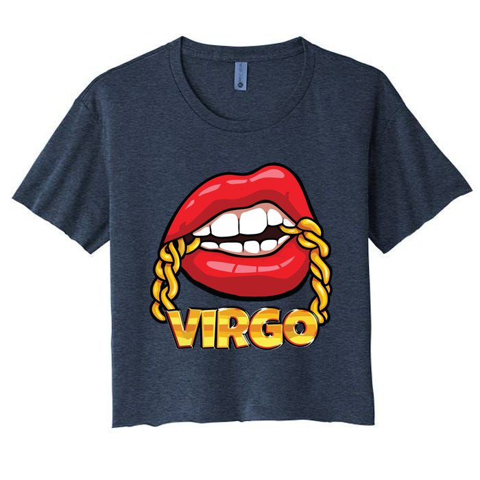 Juicy Lips Gold Chain Virgo Zodiac Sign Women's Crop Top Tee