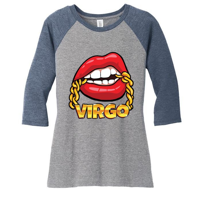 Juicy Lips Gold Chain Virgo Zodiac Sign Women's Tri-Blend 3/4-Sleeve Raglan Shirt