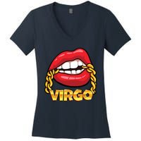 Juicy Lips Gold Chain Virgo Zodiac Sign Women's V-Neck T-Shirt