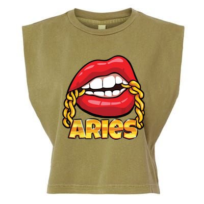 Juicy Lips Gold Chain Aries Zodiac Sign Garment-Dyed Women's Muscle Tee